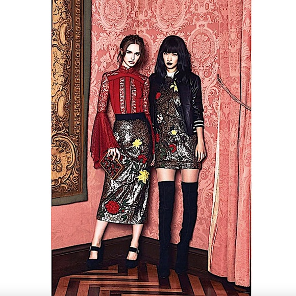 Alice + Olivia Gold with Tag Women's Ella Embellished Straight Skirt - Picture 5 of 13